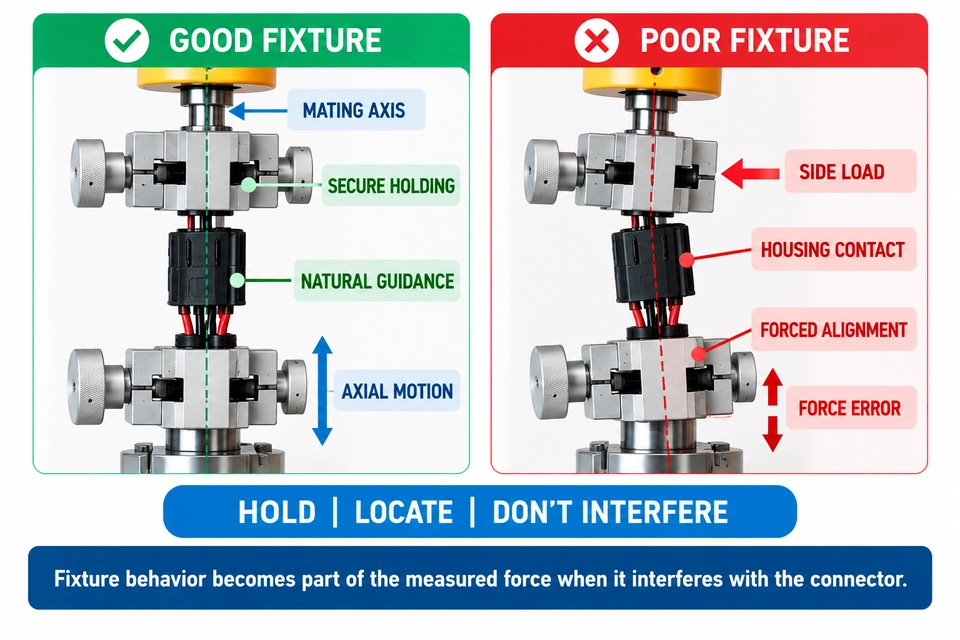 connector insertion force tester fixture alignment